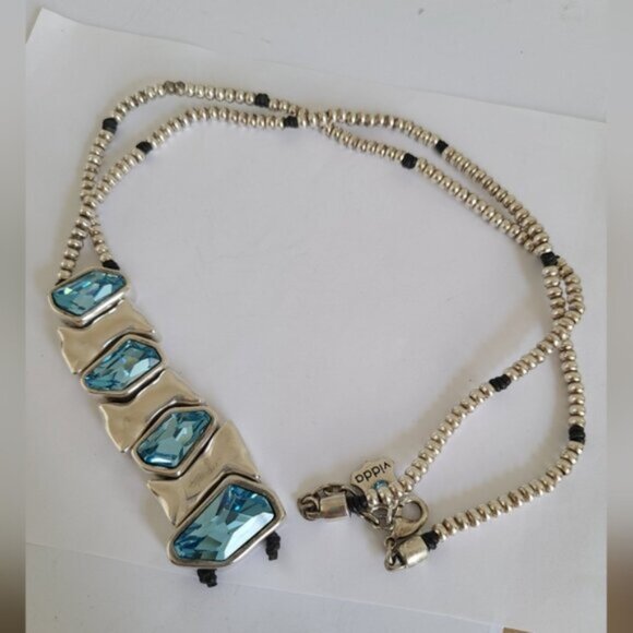 VIDDA Boho Chunky Silver Maximalist Lariat Blue Turquoise Swarovski Necklace - Picture 15 of 15